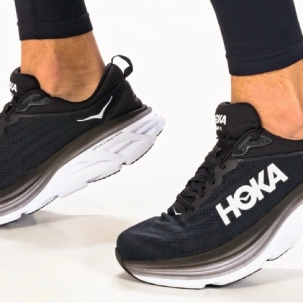 HOKA Bondi 8 
Black and White Running Shoes with Cushioned Sole